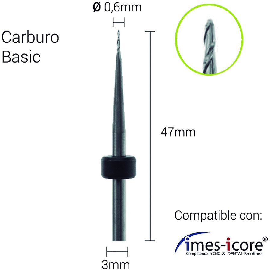 Carburo 3mm para Zirconio, PMMA,PEEK, Cera