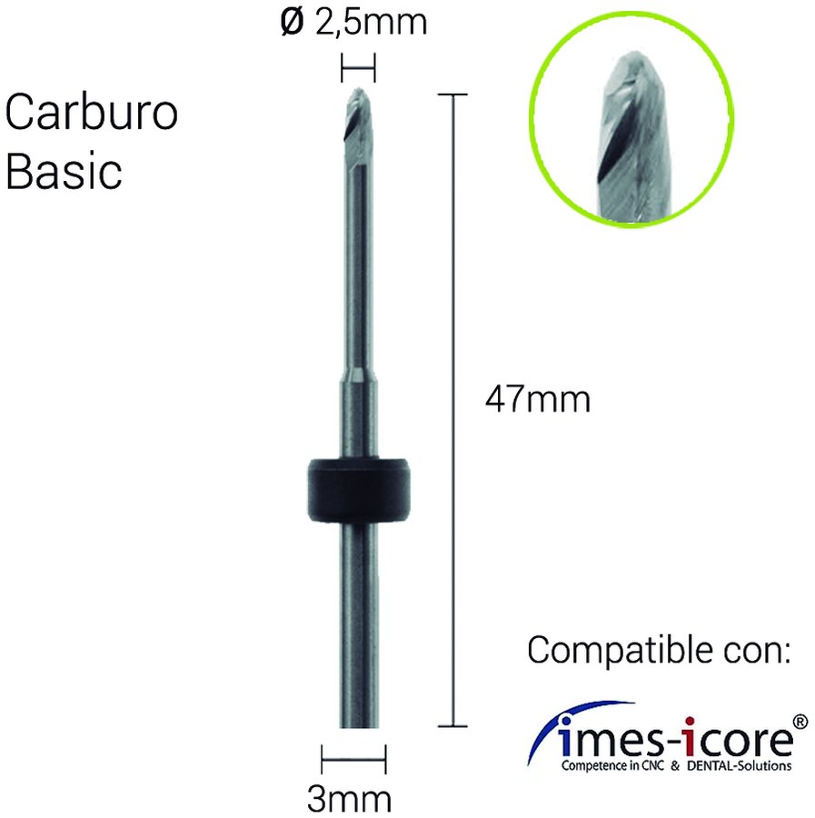 Carburo 3mm para Zirconio, PMMA,PEEK, Cera