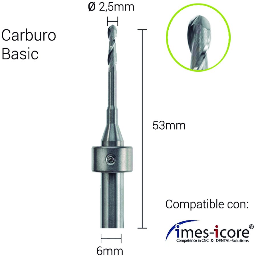 Carburo 6mm para ZrO, PMMA,PEEK, Cera