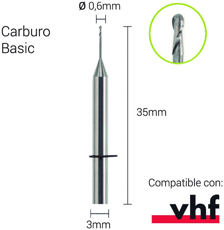 Carburo 3mm para PMMA,Zirconio