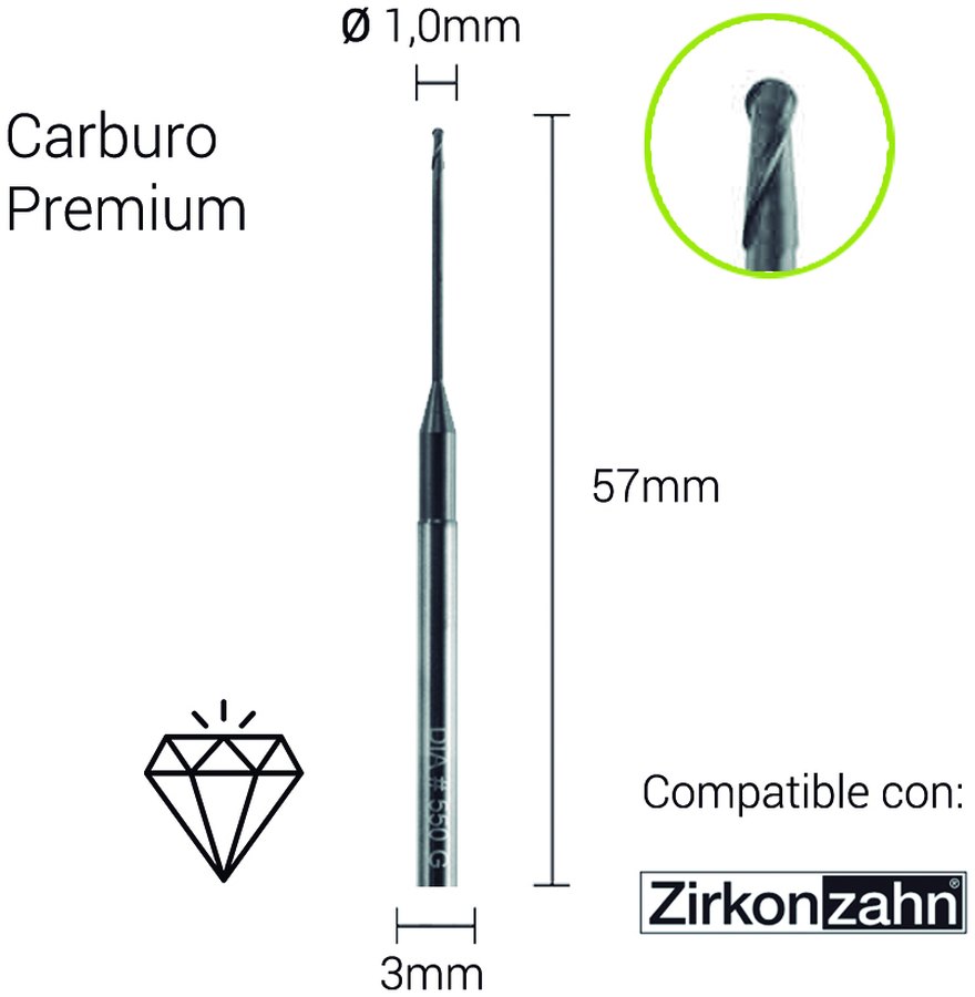 Carburo + Diamante 3mm para Zirconio