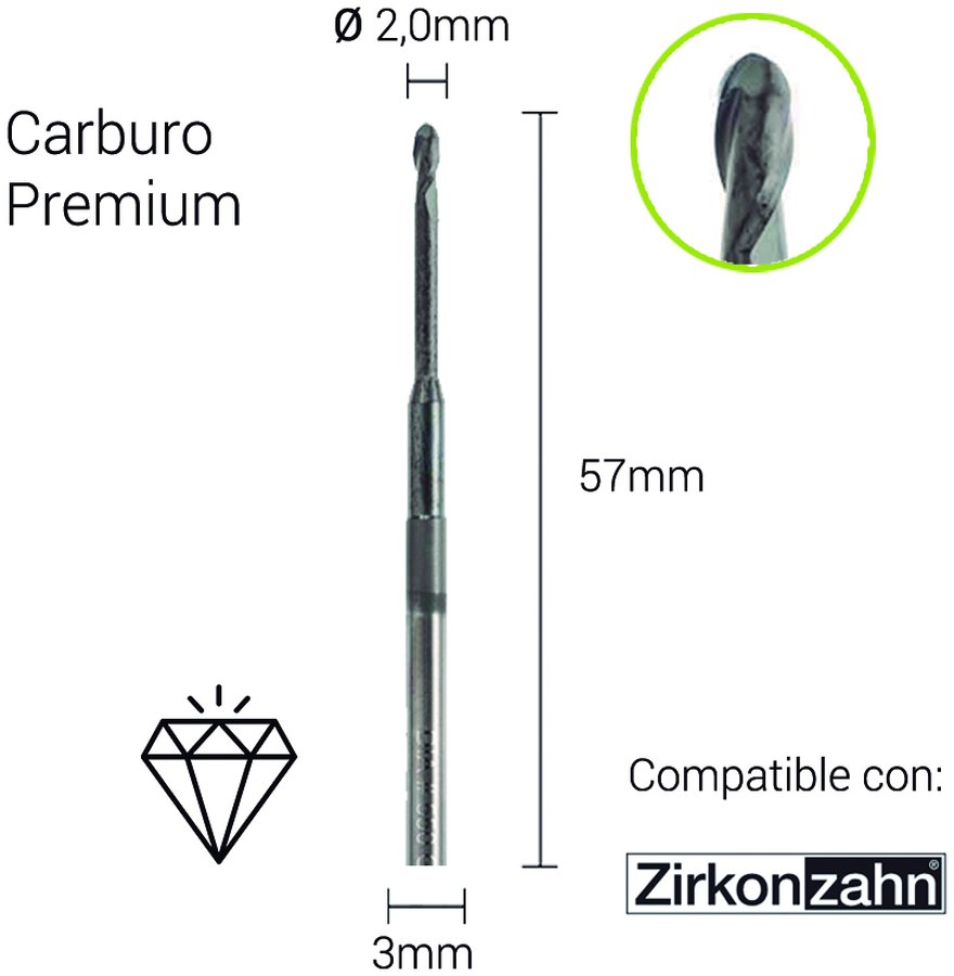 Carburo + Diamante 3mm para Zirconio
