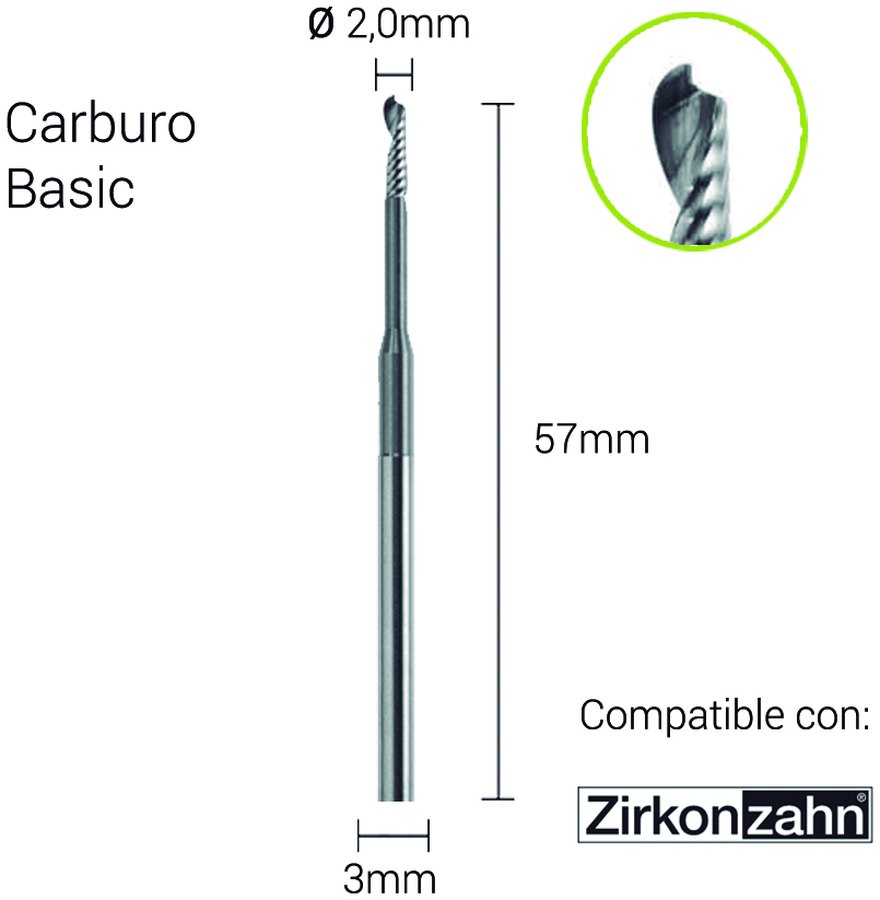 Carburo 3mm para Zirconio,PMMA,Cera, Sinter Metal