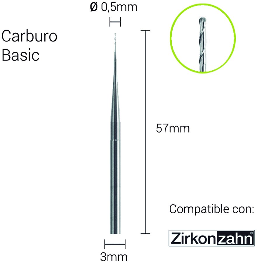 Carburo 3mm para Zirconio,PMMA,Cera, Sinter Metal