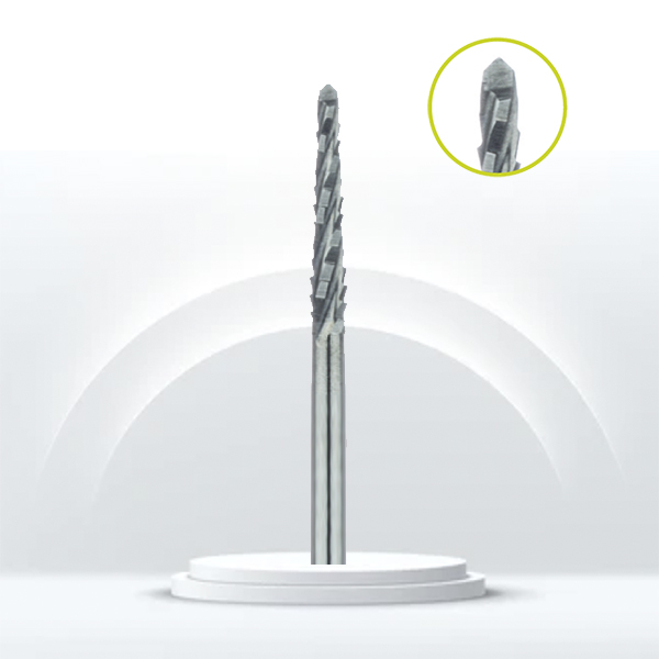 Fresa carburo de Lindemann cónica y corte cruzado para odontosección